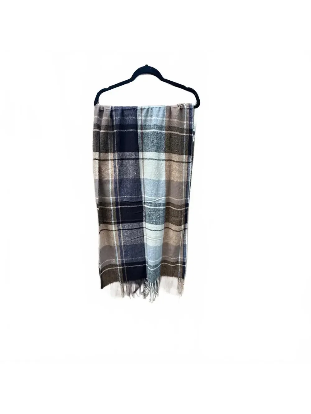 Self Service Plaid Fringe Scarf Cashmere